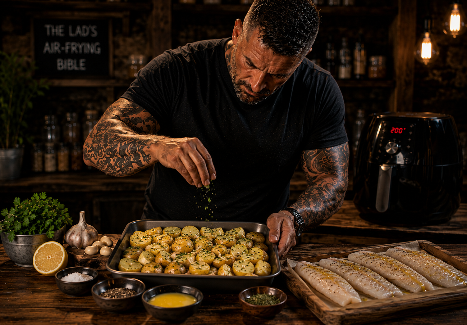 Air-Fryer Irish Buttered Haddock Potato Trays preparation stage